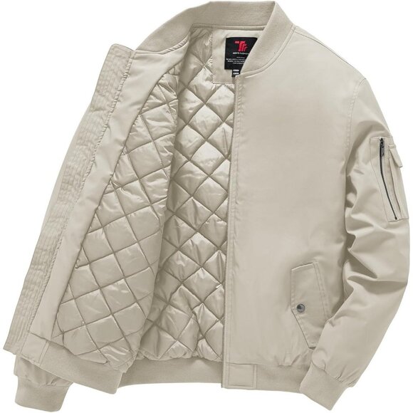 Men's Sliver Grey Windproof Quilted Bomber Jacket Coats Warm Winter Outwear